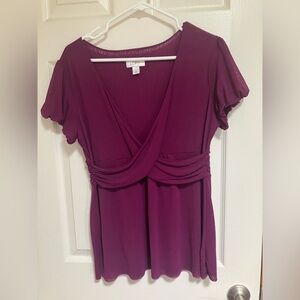 LOFT Plum Short-Sleeve Faux-Wrap Blouse